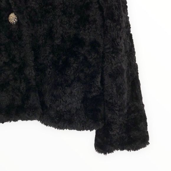 90’s/Y2K Vintage Teddy Faux Fur Black Long Sleeve Jacket Coat Rhinestone Button - Picture 3 of 11